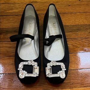 Kate Spade Black Crystal Buckle Flats